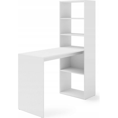 Bureau HARMONIE Table avec étagères pour ordinateur Bureau ménager blanc mat (1/4)