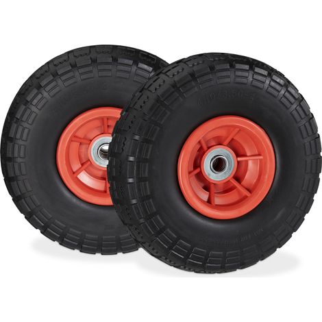 Lot de 4 roues de diable en caoutchouc 260x85 mm, roue complète caoutchouc, 16 mm, 4.1/3.5-4 essieu, 150 kg, rouge/noir
