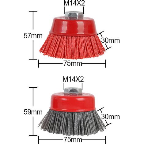 Lot de 2 brosses à filament en nylon de 7,6 x 1,6 cm - 11 pour meuleuse d'angle, kit de brosses en nylon 12 500 tr/min pour enlever la rouille, la corrosion, la peinture, le grain 80, 120,