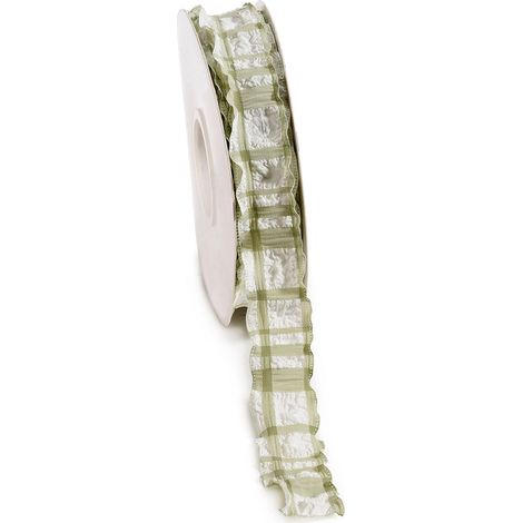 Rubans en tissu imprimé vichy vert effet froncé, lot de 4, 25 mm x 9 m