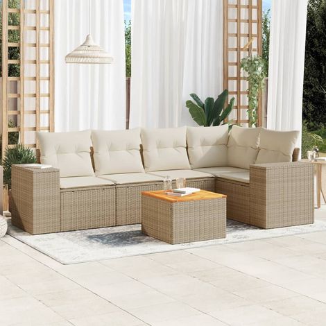 Set Divano da Giardino 6 pz con Cuscini Beige in Polyrattan vidaXL (1/3)