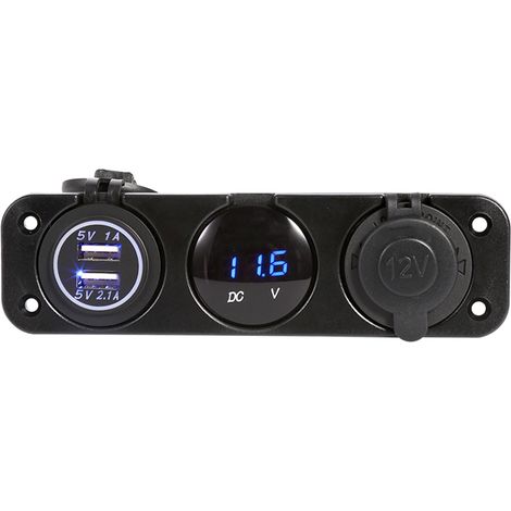 Wasserdichter 12V-Doppel-USB-Lader mit blauem LED-Voltmeter und 3-poligem Stecker für Boot oder Auto (1/5)