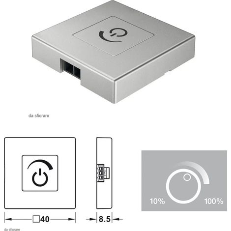 INTERRUTORE A SFIORO DIMMERABILE 40X40mm HAFELE DA APPLICARE ARGENTO 833.89.134 SENZA CAVO