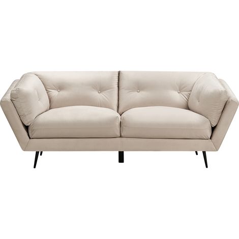 Sofá 3 plazas acolchado con cojines patas de metal retro terciopelo beige Lenvik