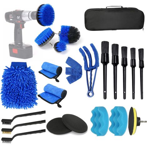 Kit d'outils de nettoyage de voiture 23pcs Kit de lavage de voiture, ensemble de brosses de détail de voiture, ensemble de brosse de perceuse de détail automatique (1/5)