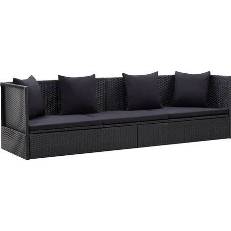Sofá de jardín con cojines y almohadas ratán sintético negro vidaXL