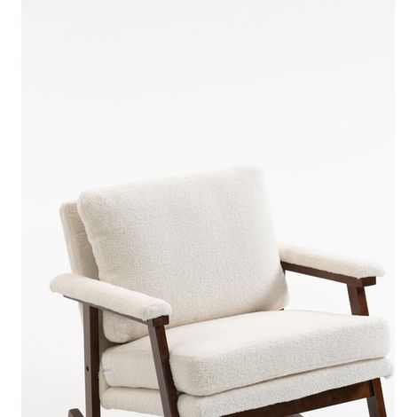 Fauteuil à bascule style mi-siècle avec structure en bois et assise rembourrée (1/5)