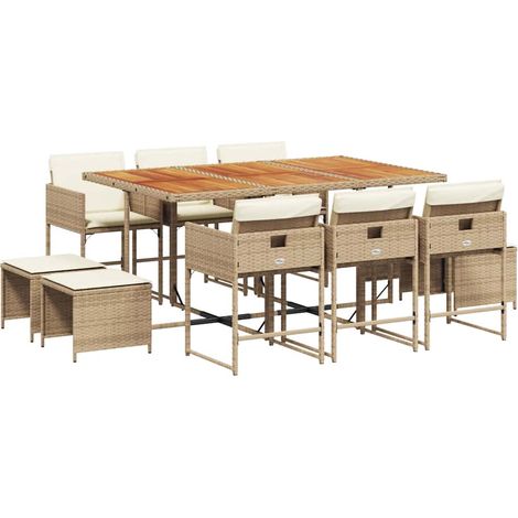 Maison Exclusive - 11-tlg. Garten-Essgruppe mit Kissen Beige Poly
