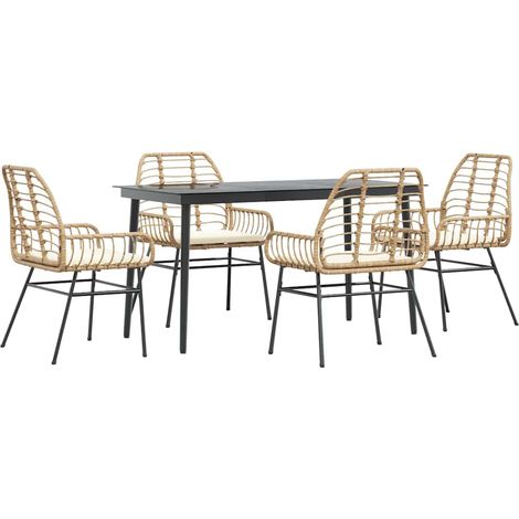 Maison Exclusive - Set da Pranzo da Giardino 5pz con Cuscini Polyrattan Vetro (1/5)