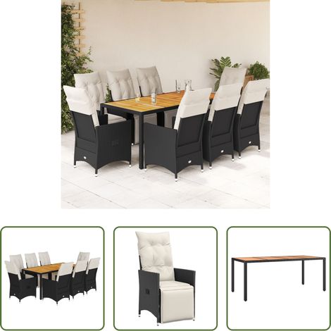 vidaXL Relaxsessel - 9-tlg. Garten-Essgruppe mit Kissen Schwarz Poly Rattan (1/5)