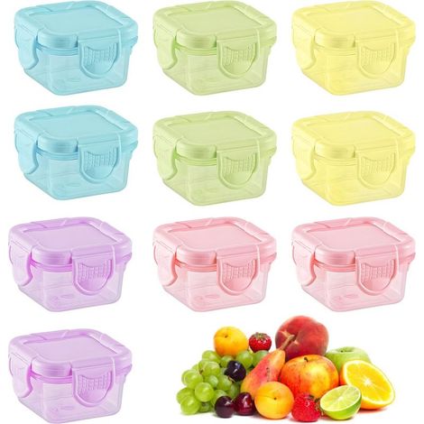 Confezione da 10 barattoli per alimenti, contenitori ermetici da 60 ml con coperchio, piccola scatola di plastica, mini contenitori di plastica per congelatore, contenitori per ketchup per condimento (1/5)
