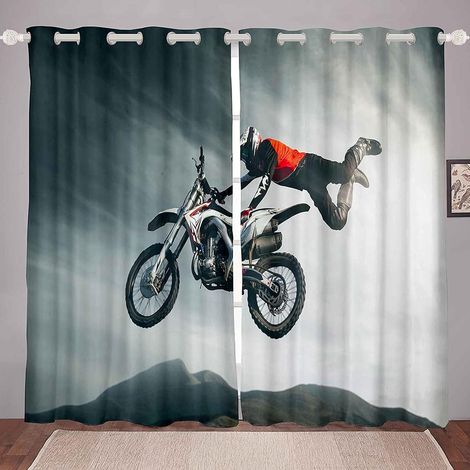 Rideaux Occultants Motocross Rider Sports Design Cool 200X160Cm Rideaux D'Isolation Thermique en Polyester, Rideaux Insonorisants, pour La Chambre des Garçons Et des Filles 2 Pièces - 200L X 160H cm ( (1/5)
