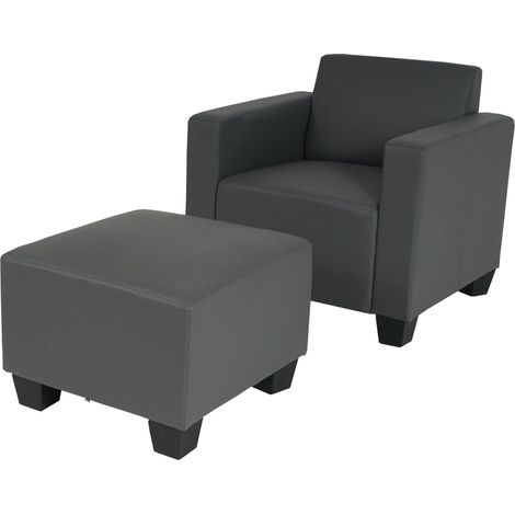[NON UTILIZZATO] Salotto modulare componibile lounge moderno Lione N71 ecopelle poltrona con poggiapiedi grigio scuro