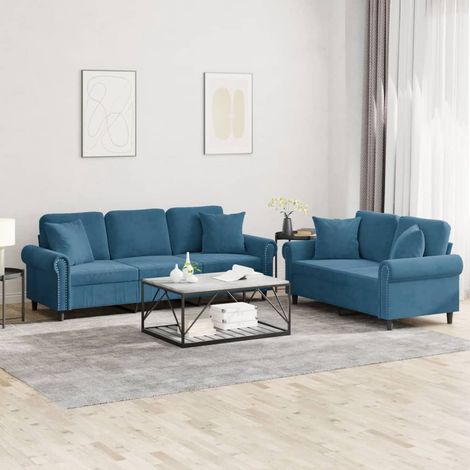 vidaXL 2-tlg. Sofagarnitur mit Kissen Blau Samt (1/5)