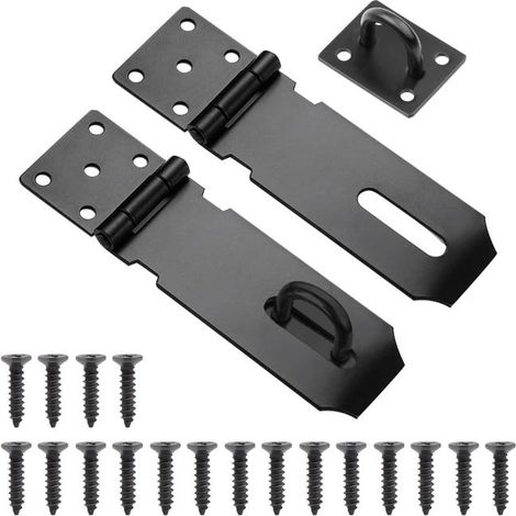 (Negro) Paquete de 2 candados antirrobo de acero inoxidable de 5 pulgadas para puertas exteriores con tornillos, adecuados para cerraduras de puertas de armarios y garajes (1/5)