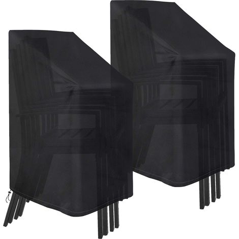2 Pack Garden Stacking Chair Cover Waterproof, Windproof, Heavy Duty 210D Oxford Cloth Material 75 x 75 x 120 cm (Black) (1/5)