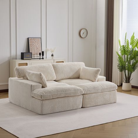 Canapé-lit modulable en velours côtelé avec chaise longue, design prêt à l'emploi, spécialement conçu pour les appartements compacts, blanc