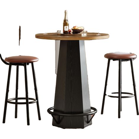 Mesa de bar, diseño compacto, reposapiés de metal resistente, marrón y negro. (1/2)