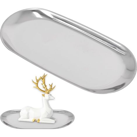 1 Plateau Rangement, Acier Inoxydable, 18x8,5cm, Design Miroir, Pour Bijoux Cosmétiques, Salon Salle De Bain (1/5)