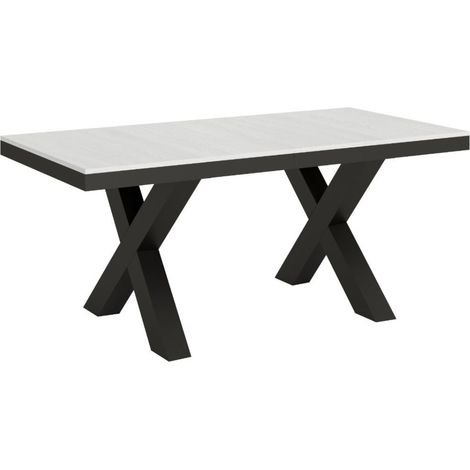 Table extensible 8 à 20 places L 180 à 440 cm blanc et cadre métal gris foncé Tsara (1/5)