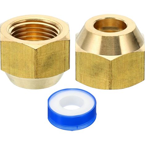 3/8 SAE Écrou Évasé en Laiton, 2 Pcs 45 Degrés Raccord de Tube Évasé en Cuivre, Capuchon de Raccord de Tuyau en Laiton avec Ruban Adhésif pour Conduite de Gaz d'Eau, Brillant (1/5)
