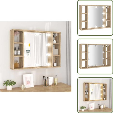 Spiegelschrank mit LED Sonoma-Eiche 76x15x55 cm - Spiegelschrank - Badezimmermöbel - LED-Spiegel - Holzwerkstoff - Sonoma-Eiche (1/5)