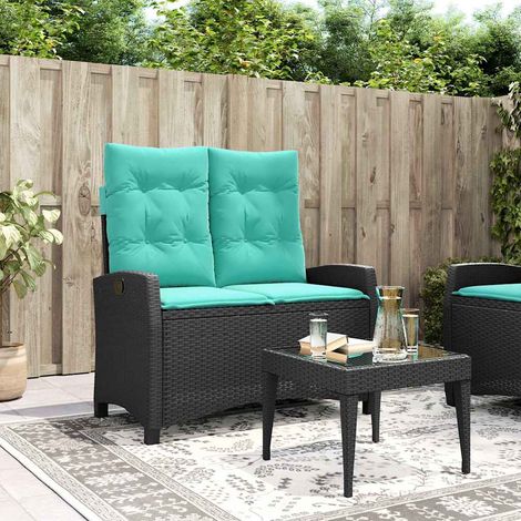 Gartenbank Verstellbar mit Kissen Schwarz Poly Rattan