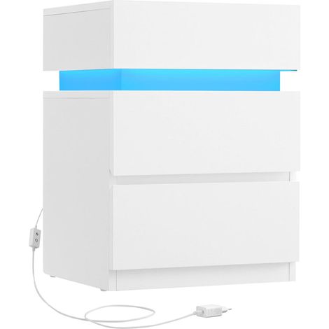 Mesita de noche con tira LED multicolor 335 x 40 x 55 cm ajustable 3 cajones mesa auxiliar de estilo moderno blanca 120007597