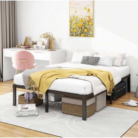 Cama de metal 120x200 cm, somier plataforma silencioso, fácil montaje, negro HAVRYA (1/5)