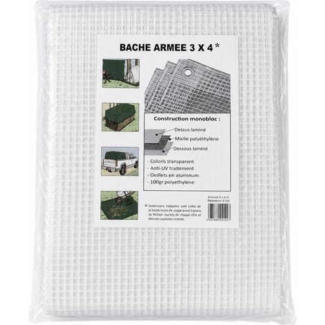 SODEPM-Bâche Standard Armée (100g/m²) 3X4m Transparente, avec oeillets (1/5)