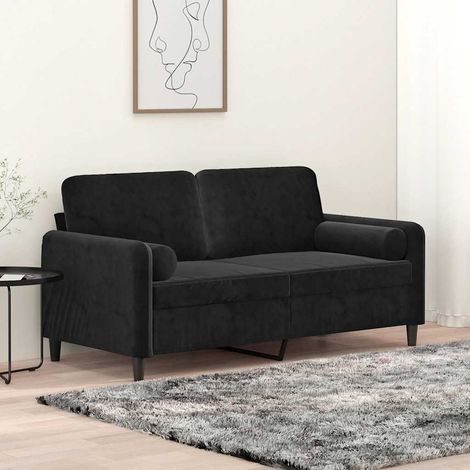 Canapé 2 places en velours noir avec 2 oreillers décoratifs, 158 x 77 x 80 cm - PANGIVO (1/5)