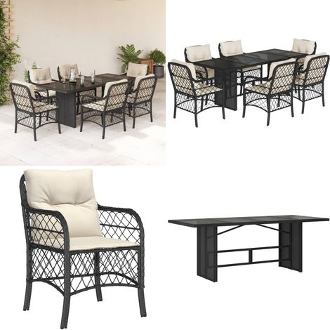 7-tlg. Garten-Essgruppe mit Kissen Schwarz Poly Rattan - Gartentisch - Gartenstuhl - Gartenmöbelset - Outdoor Möbel - Rattan Gartenmöbel - Home & Living (1/5)