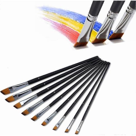 Ensemble de pinceaux en nylon à manche long, ensemble de pinceaux plats inclinés en bois pour artistes, matériel de peinture professionnel adapté à l'acrylique et à l'aquarelle. (1/5)