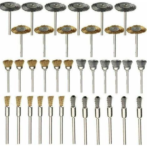 Ensemble de 36 brosses métalliques en acier inoxydable pour perceuse et outils rotatifs. (1/5)