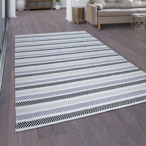 Paco Home Tappeto Salotto Moderno Pelo Corto 100% Cotone A Mano Boho Scandi Grigio Crema 60x110 cm
