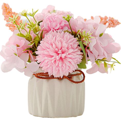 Fleurs Artificielles Hortensia - Vase En Céramique Blanc - Décoration Intérieure Salon Chambre - Ensemble 1 Pièce (1/5)