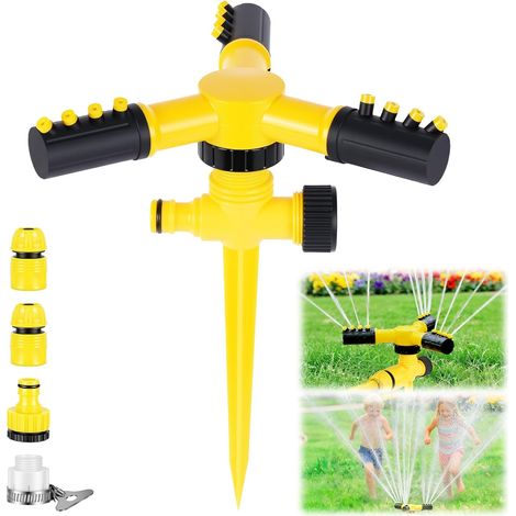 Arroseur de Jardin, Arroseur de Pelouse Rotatif 360° et Réglable 8-10m, 3 Bras 12 Sorties, ABS Résistant, Installation Facile pour Pelouse Potager Terrasse Animaux (1/5)