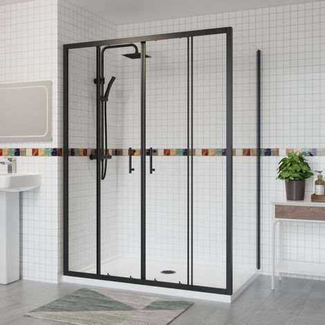 Aquariss Double Sliding Shower Door+Side Panel 1500x900 Black (1/5)