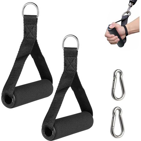 Asas de tracción de resistencia de 2 piezas con mosquetones para fitness, gimnasio, yoga y entrenamiento de bíceps. (1/4)