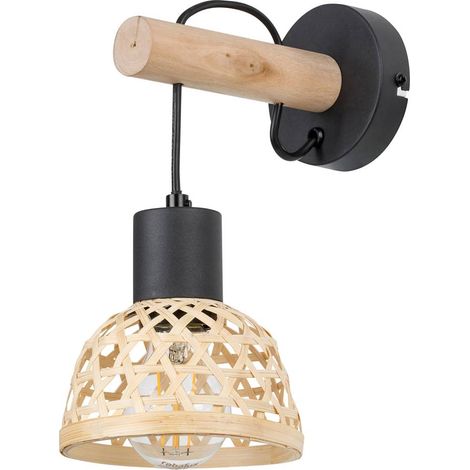 Lampe murale rattan métal / bois noir rotan naturel e27 1 x max.15W b: 27cm Ø13cm dimmable (1/5)