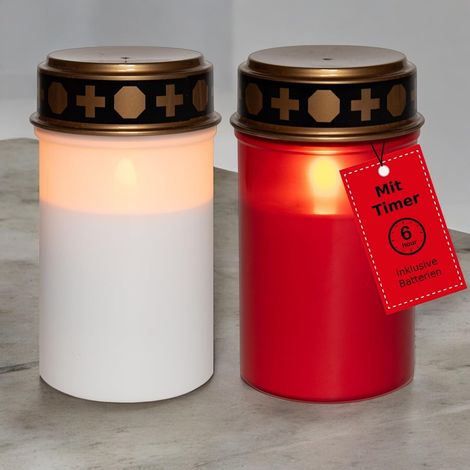 Lampe funéraire Novaliv LED avec batterie et minuterie 6/18 LED lampe funéraire blanche et rouge longue durée avec batterie effet scintillant bougies