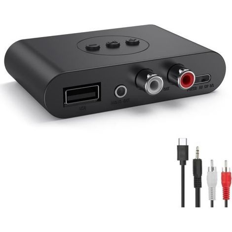 Receptor de audio Bluetooth 5.2, USB, NFC, RCA, 3,5 mm, AUX, adaptador inalámbrico de música estéreo USB con micrófono (1/4)