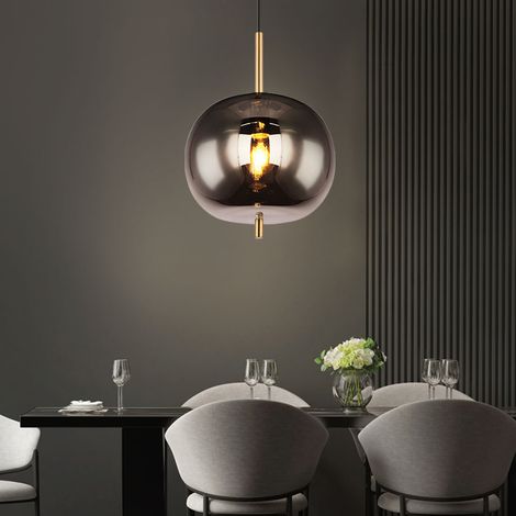 Hängelampe Pendellampe Hängeleuchte Esstischlampe Kugel messingfarben Rauchglas, Metall, 1x E27 Fassung, DxH 30x120cm