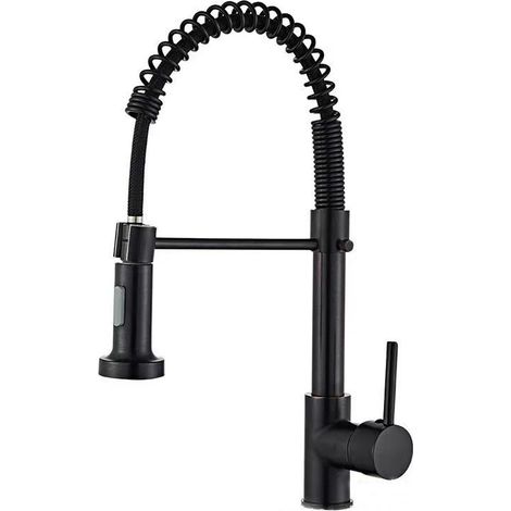 Grifo de cocina negro, giratorio 360°, con asa de transporte y caudal de agua regulable. (1/5)