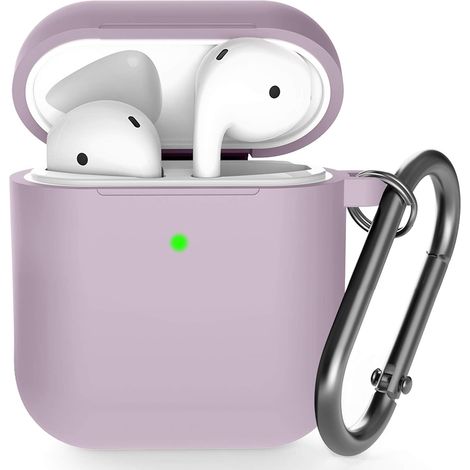 Étui pour AirPods, coque en silicone avec porte-clés, kit d'accessoires de protection à 360° pour AirPods, étui antichoc compatible avec les AirPods 2 et 1 d'Apple. (1/5)