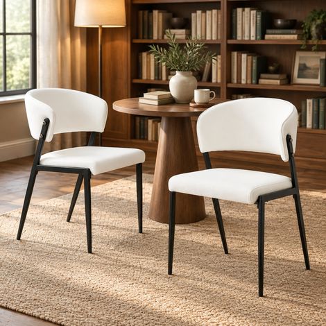 Sillas de comedor blancas de PU, lote de 2, estructura de metal OKMYHOME (1/5)