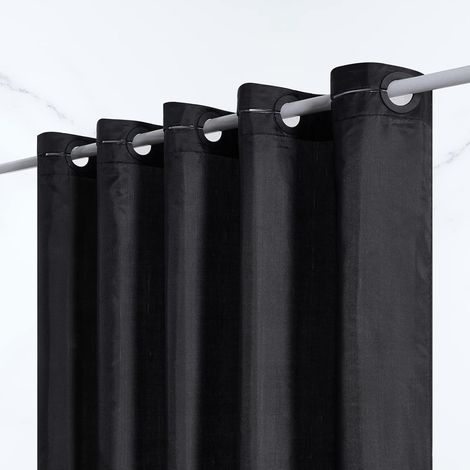 Furlinic Rideau de Douche Anti Moisissure Tissu Imperméable Lavable Noir Rideaux de Douche en Polyester pour Baignoire Angle ou la Salle de Bain Grommet 120x200cm.