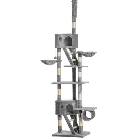 Árbol rascador para gatos 240-260 cm con túnel, cuevas y sisal, gris claro (1/5)