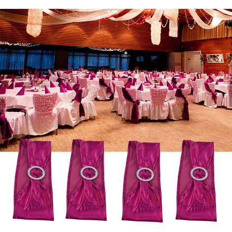 Lot de 10 housses de chaises de banquet de mariage avec ceintures élastiques et bordures décoratives rose rouge (1/5)
