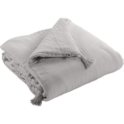 Couvre-lit double gaze de coton gris 150x150 cm